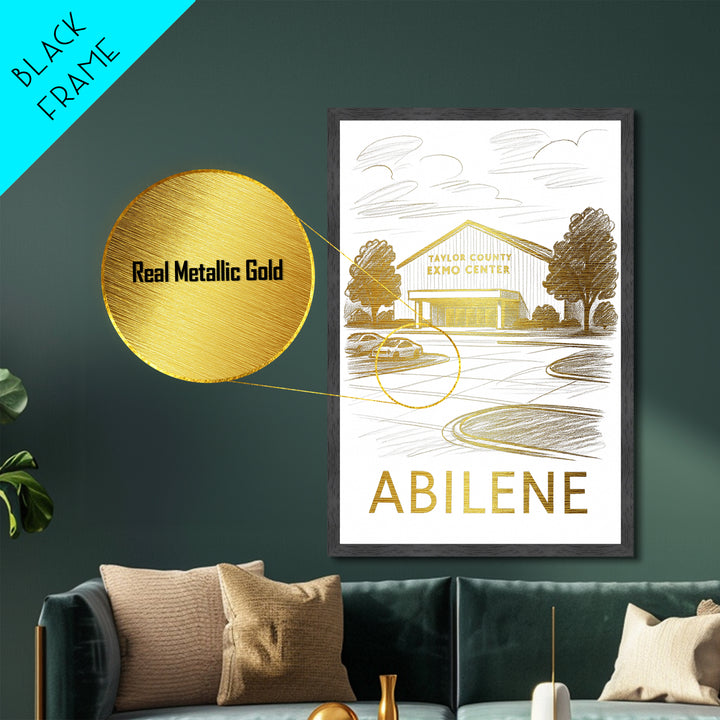 Abilene Texas art, Metallic Gold Print, Travel Art Prints, Metal Art, Wood Framed Art, Adventure Lover Gift, Traveler Gift