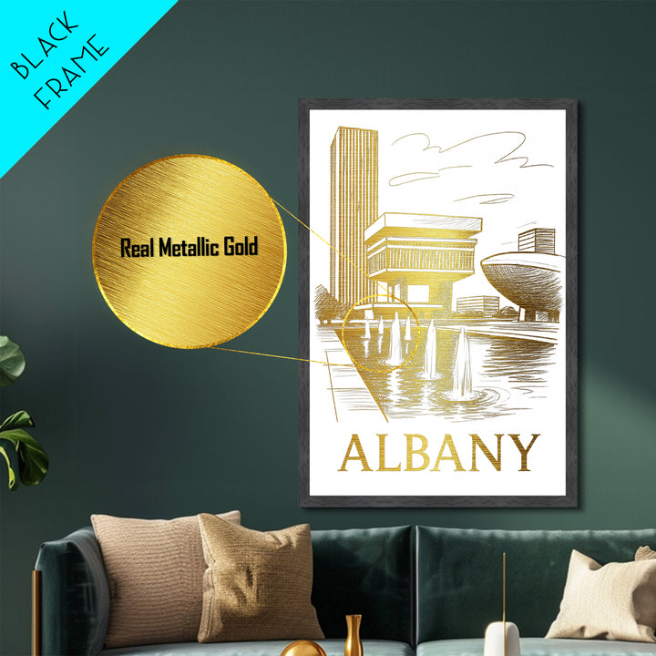 Albany New York art, Metallic Gold Print, Best Friend Gifts, Metal Art, Wood Framed Art, Birthday Travel Gift, Traveler Gift