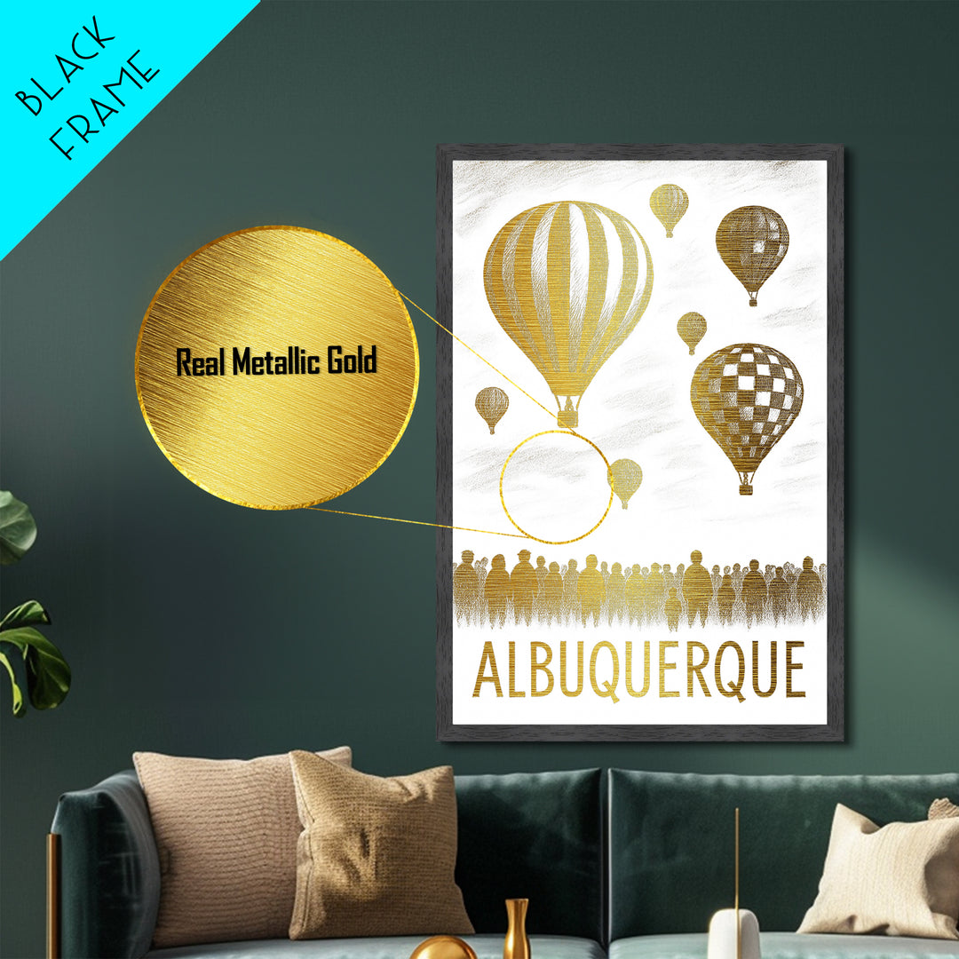 Albuquerque New Mexico art, Metallic Gold Print, Housewarming Gift, Metal Art, Wood Framed Art, Newlywed Travel Gift, Honeymoon Gift