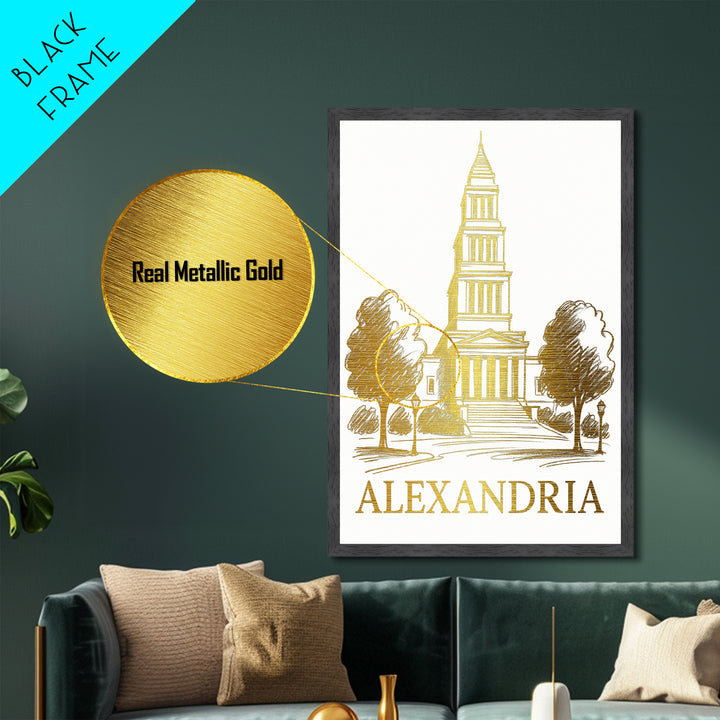 Alexandria Virginia art, Metallic Gold Art, Closing Gift, Metal Art, Wood Framed Art, Anniversary Travel Gift, Retirement Travel Gift