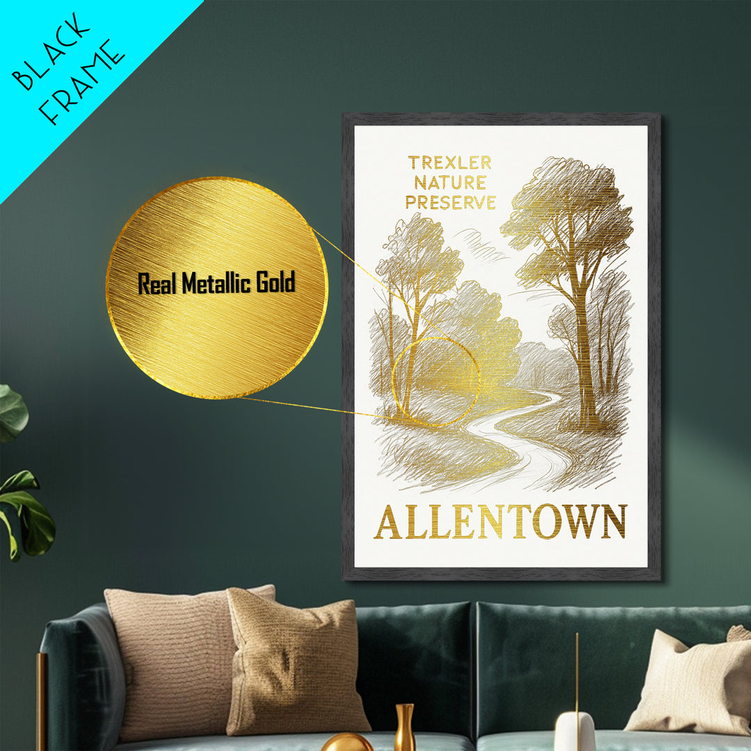 Allentown Pennsylvania art, Metallic Gold Print, Modern House Art, Metal Art, Wood Framed Art, Graduation Travel Gift, Travel Gift