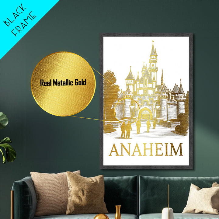 Anaheim California travel, Metallic Gold Art, College Dorm Décor, Metal Art, Wood Framed Art, Traveler Gift, Graduation Travel Gift