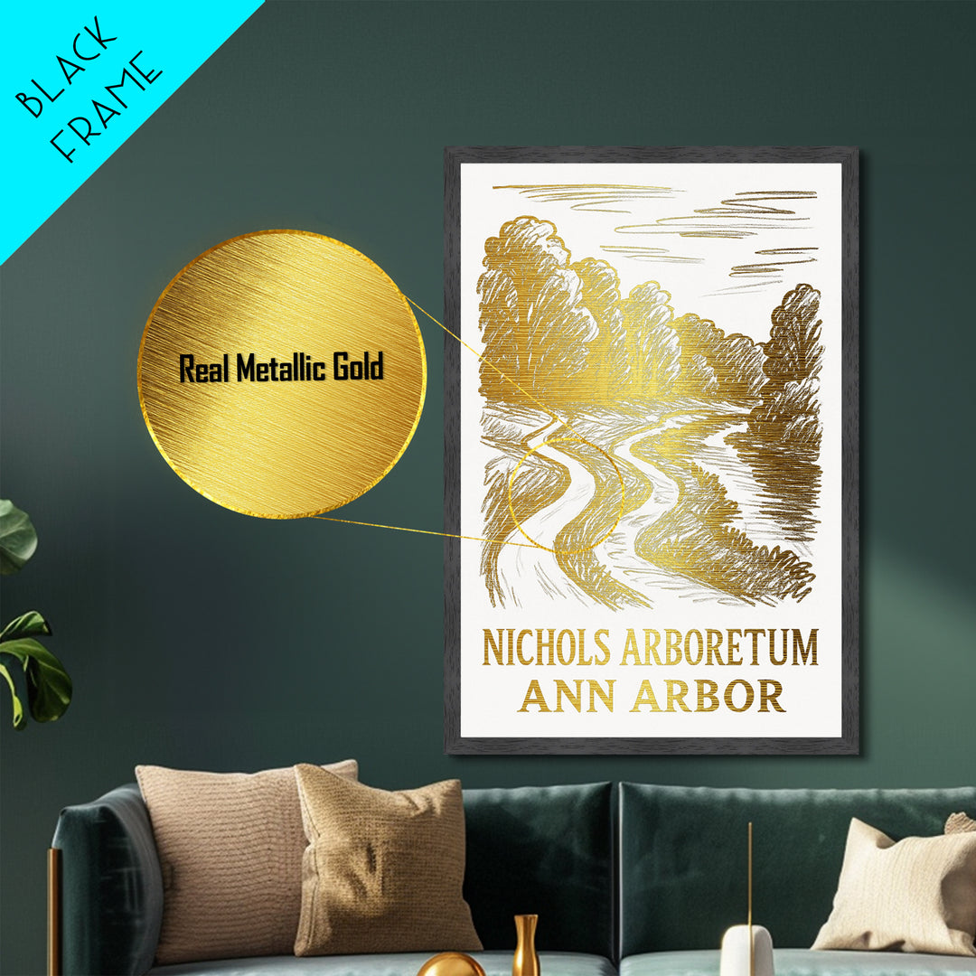 Ann Arbor Michigan art, Metallic Gold Print, Travel Art Prints, Metal Art, Wood Framed Art, Adventure Lover Gift, Traveler Gift