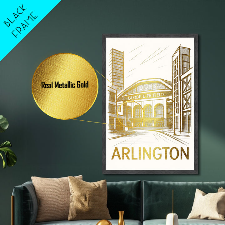 Arlington Texas art, Metallic Gold Print, Best Friend Gifts, Metal Art, Wood Framed Art, Birthday Travel Gift, Destination Gift