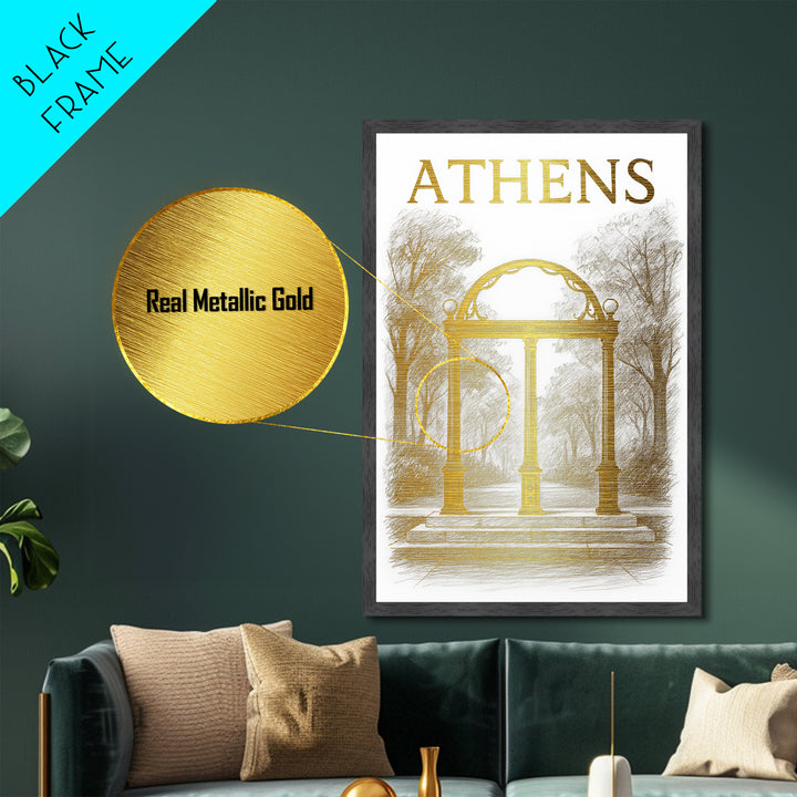 Athens Georgia travel, Metallic Gold Art, Closing Gift, Metal Art, Wood Framed Art, Anniversary Travel Gift, Retirement Travel Gift