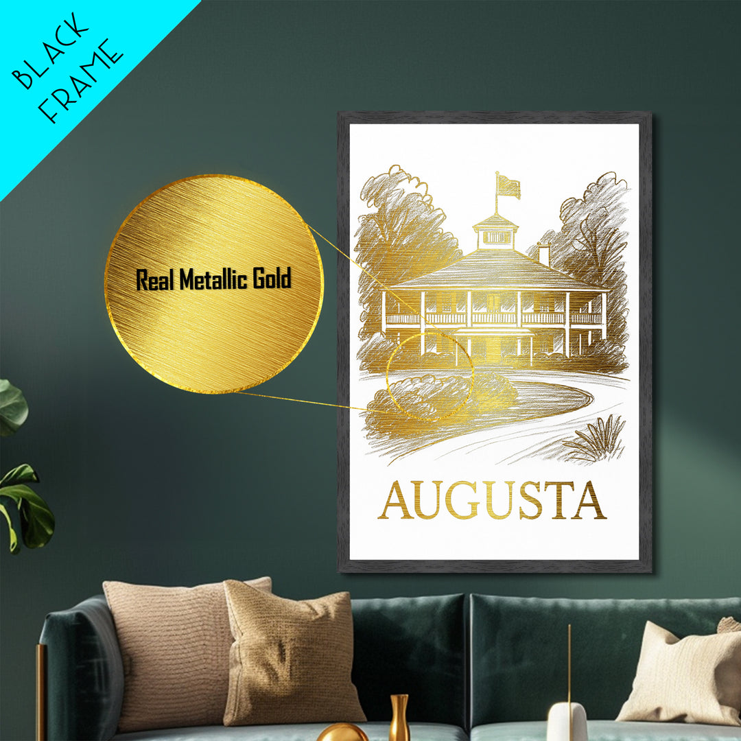 Augusta Georgia art, Metallic Gold Print, Modern House Art, Metal Art, Wood Framed Art, Graduation Travel Gift, Travel Gift