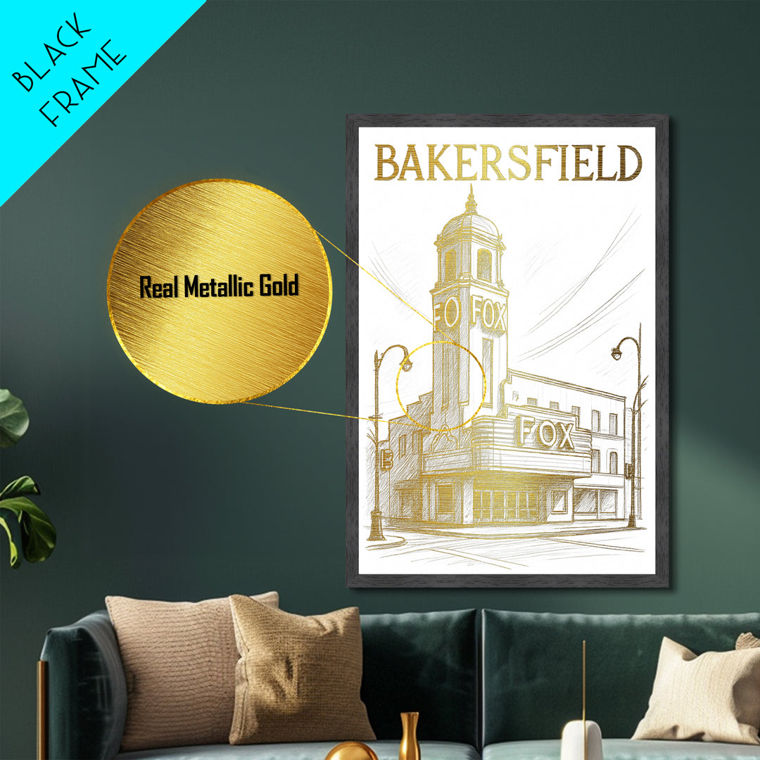Bakersfield California travel, Metallic Gold Print, Travel Art Prints, Metal Art, Wood Framed Art, Graduation Travel Gift, Traveler Gift