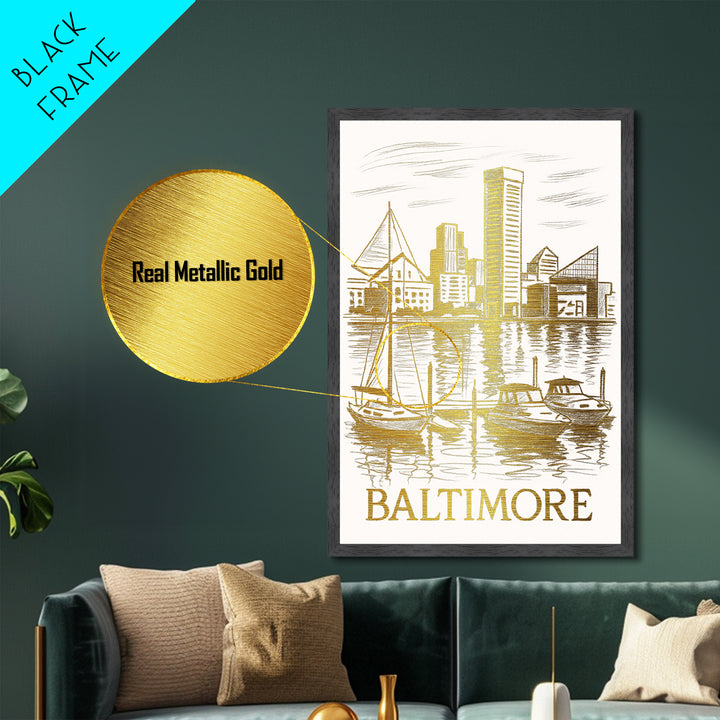 Baltimore Maryland art, Metallic Gold Art, Best Friend Gifts, Metal Art, Wood Framed Art, Birthday Travel Gift, Graduation Travel Gift