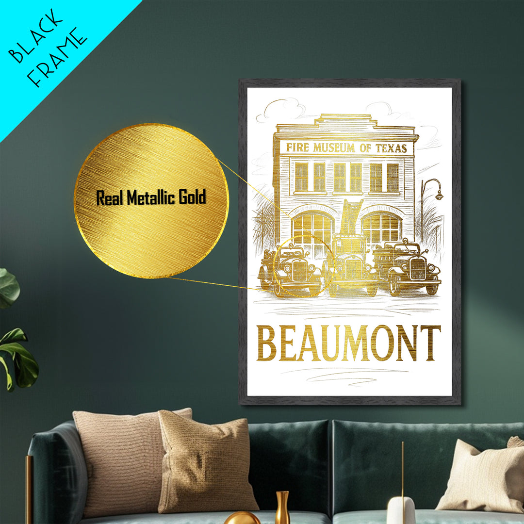 Beaumont Texas art, Metallic Gold Art, Office Decor, Metal Art, Wood Framed Art, Graduation Travel Gift, Destination Gift