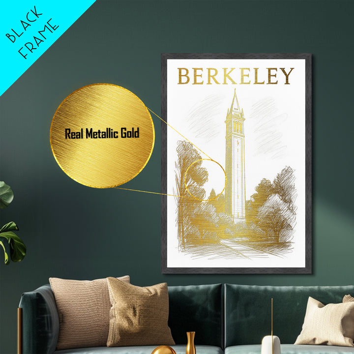 Berkeley California travel, Metallic Gold Print, College Dorm Décor, Metal Art, Wood Framed Art, Graduation Travel Gift, Traveler Gift