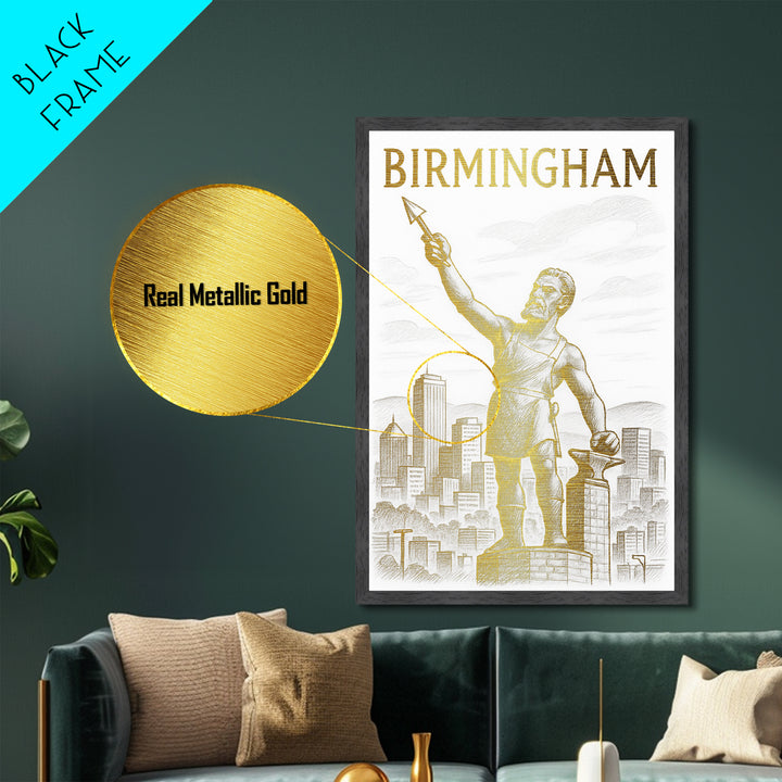 Birmingham Alabama travel, Metallic Gold Print, Closing Gift, Metal Art, Wood Framed Art, Anniversary Travel Gift, Retirement Travel Gift