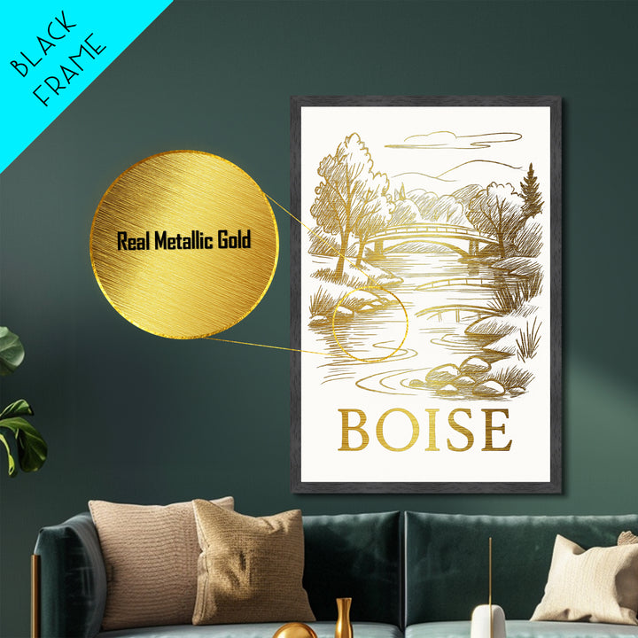 Boise Idaho art, Metallic Gold Art, Travel Art Prints, Metal Art, Wood Framed Art, Adventure Lover Gift, Traveler Gift
