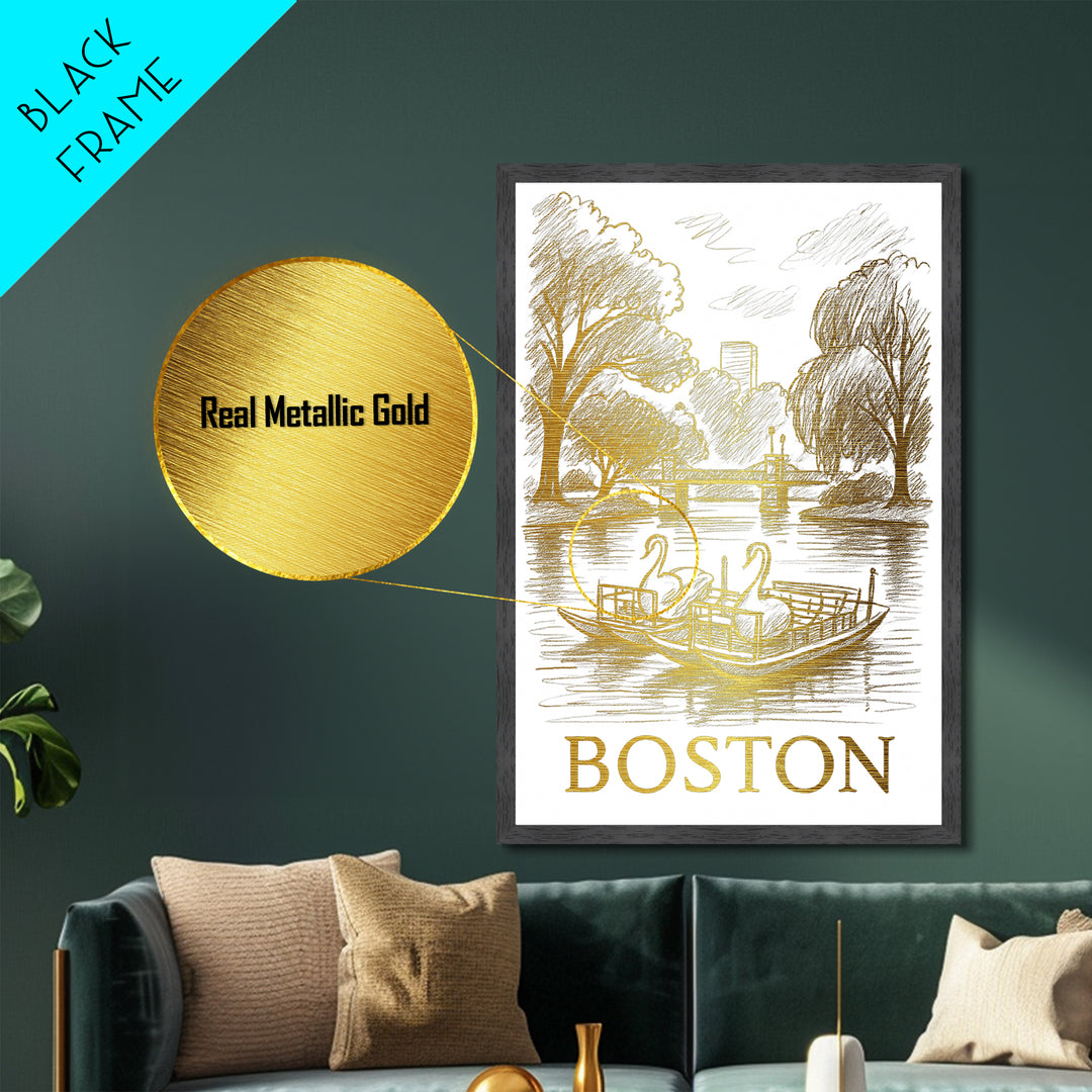 Boston Massachusetts art, Metallic Gold Art, Modern House Art, Metal Art, Wood Framed Art, Graduation Travel Gift, Travel Gift
