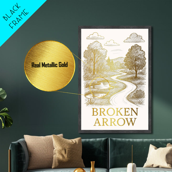 Broken Arrow Oklahoma art, Metallic Gold Art, Travel Art Prints, Metal Art, Wood Framed Art, Adventure Lover Gift, Traveler Gift