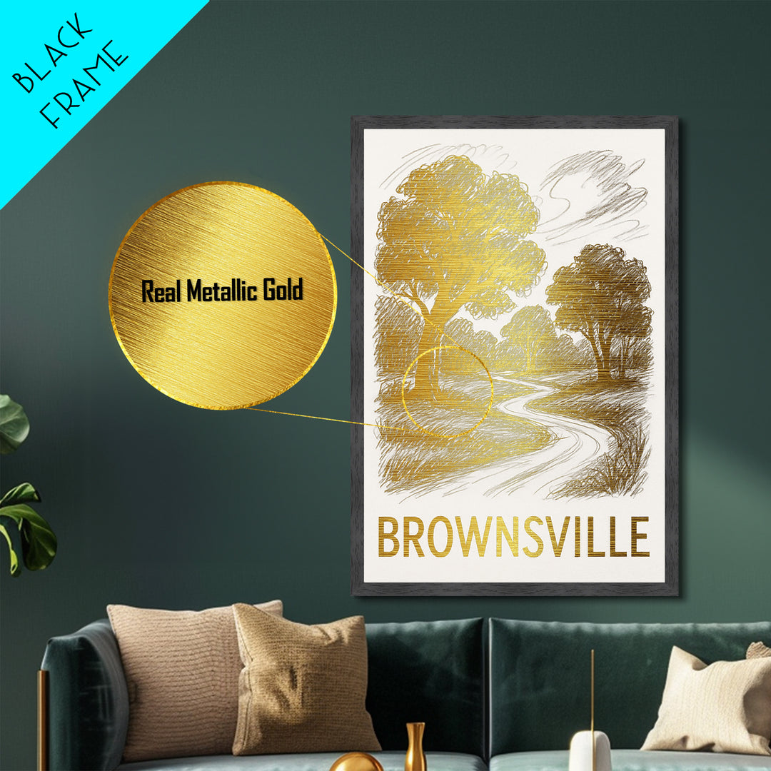 Brownsville Texas art, Metallic Gold Art, Modern House Art, Metal Art, Wood Framed Art, Graduation Travel Gift, Travel Gift