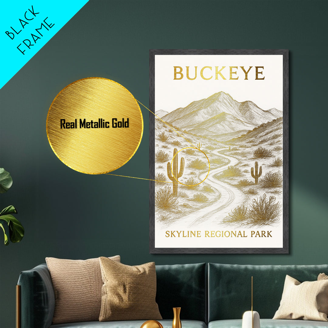 Buckeye Arizona travel, Metallic Gold Print, College Dorm Décor, Metal Art, Wood Framed Art, Graduation Travel Gift, Traveler Gift