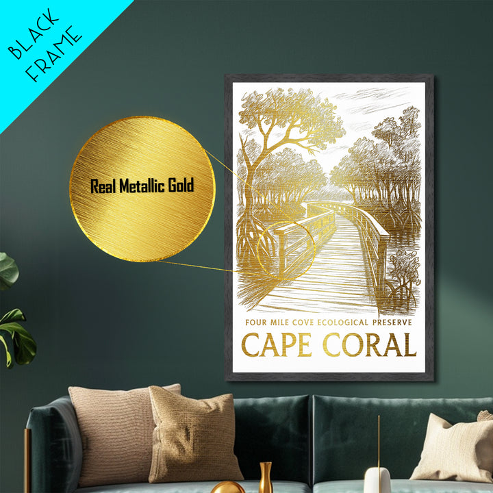 Cape Coral Florida art, Metallic Gold Art, Modern House Art, Metal Art, Wood Framed Art, Graduation Travel Gift, Travel Gift
