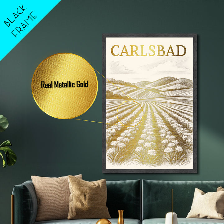 Carlsbad California travel, Metallic Gold Print, College Dorm Décor, Metal Art, Wood Framed Art, Graduation Travel Gift, Traveler Gift