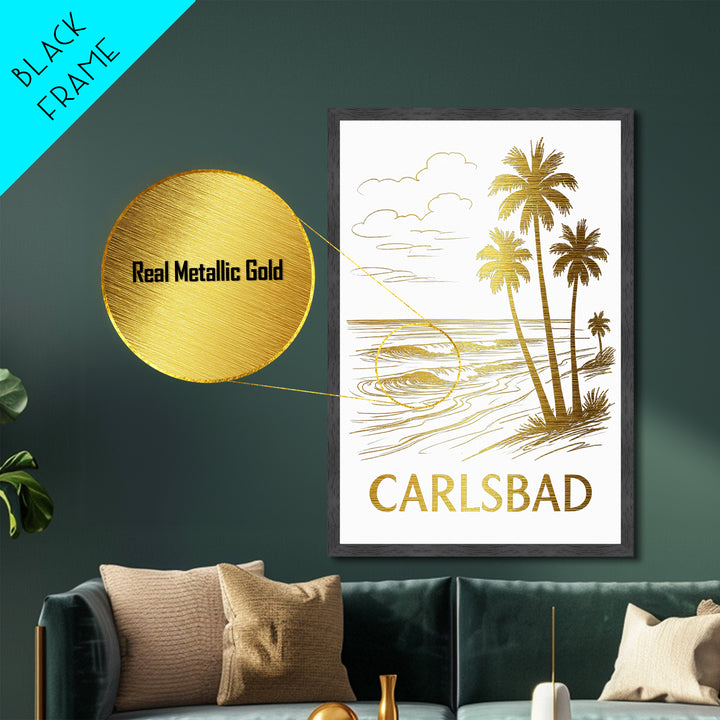 Carlsbad California art, Metallic Gold Art, Best Friend Gifts, Metal Art, Wood Framed Art, Birthday Travel Gift, Destination Gift