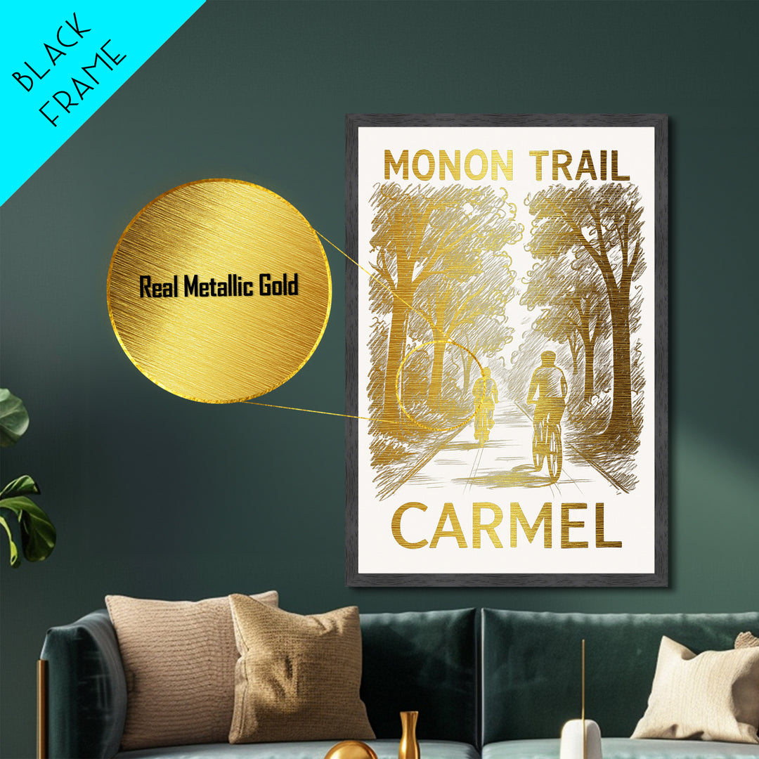 Carmel Indiana art, Metallic Gold Art, Housewarming Gift, Metal Art, Wood Framed Art, Newlywed Travel Gift, Honeymoon Gift