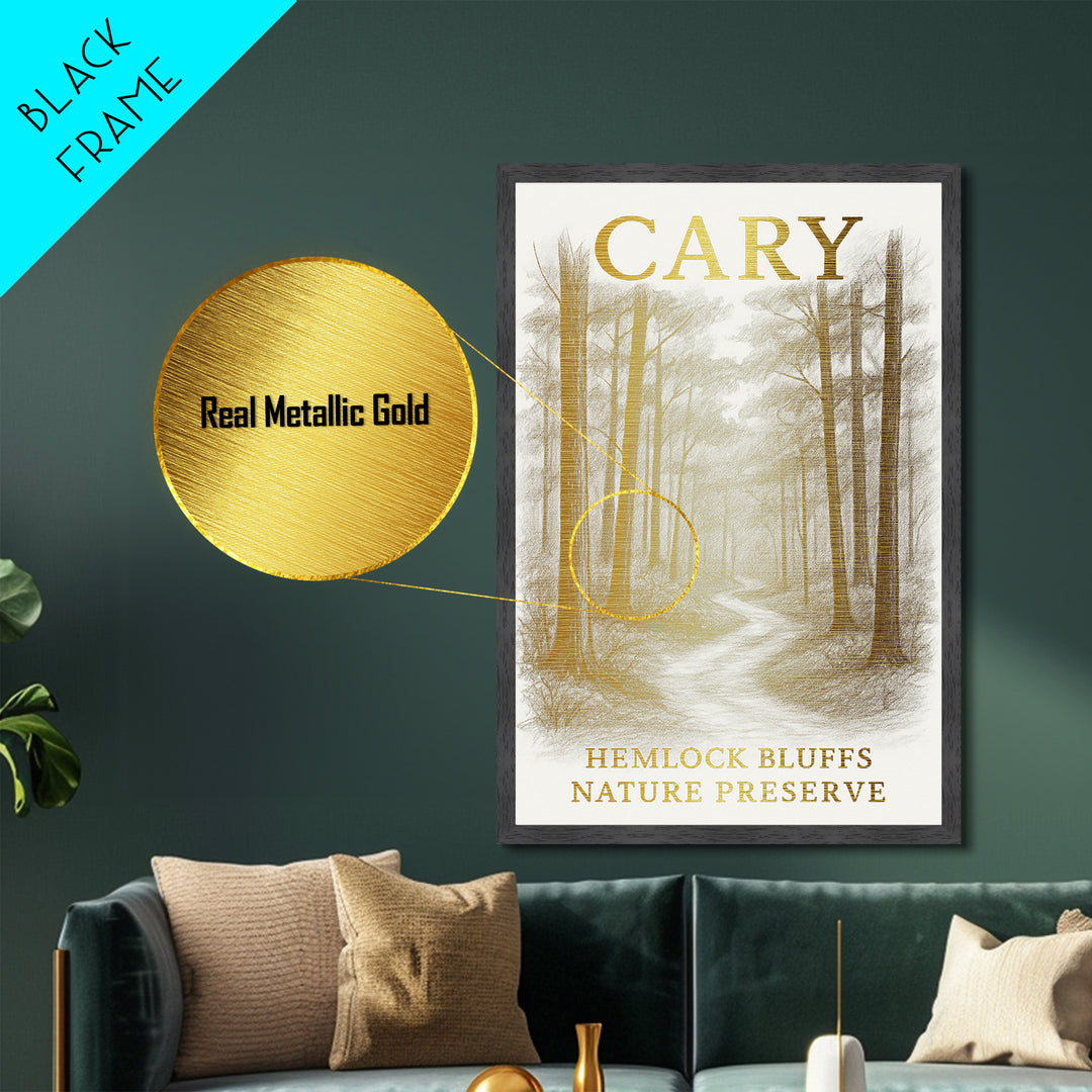 Cary North Carolina travel, Metallic Gold Print, Modern House Art, Metal Art, Wood Framed Art, Wanderlust Gift, Travel Art Prints