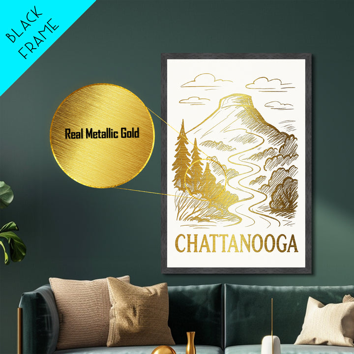 Chattanooga Tennessee art, Metallic Gold Art, Modern House Art, Metal Art, Wood Framed Art, Graduation Travel Gift, Travel Gift