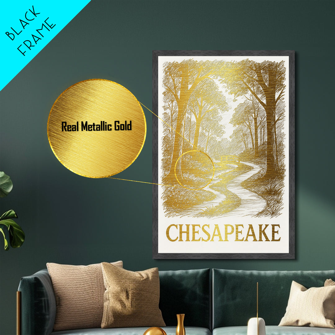 Chesapeake Virginia art, Metallic Gold Art, Best Friend Gifts, Metal Art, Wood Framed Art, Birthday Travel Gift, Destination Gift