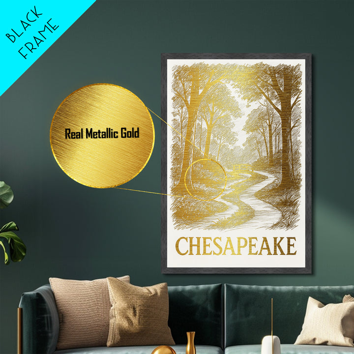 Chesapeake Virginia art, Metallic Gold Art, Best Friend Gifts, Metal Art, Wood Framed Art, Birthday Travel Gift, Destination Gift