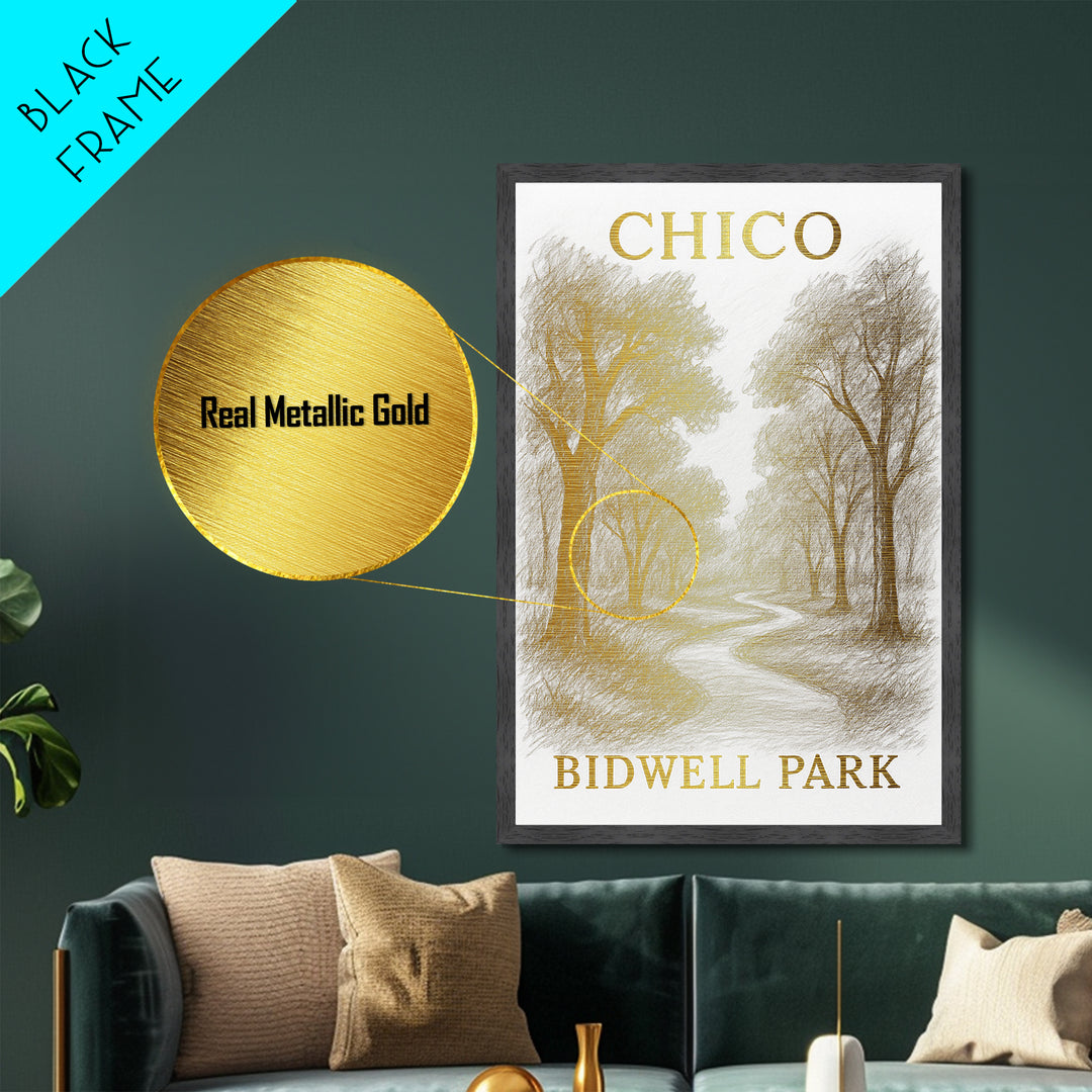 Chico California travel, Metallic Gold Print, Modern House Art, Metal Art, Wood Framed Art, Wanderlust Gift, Travel Art Prints