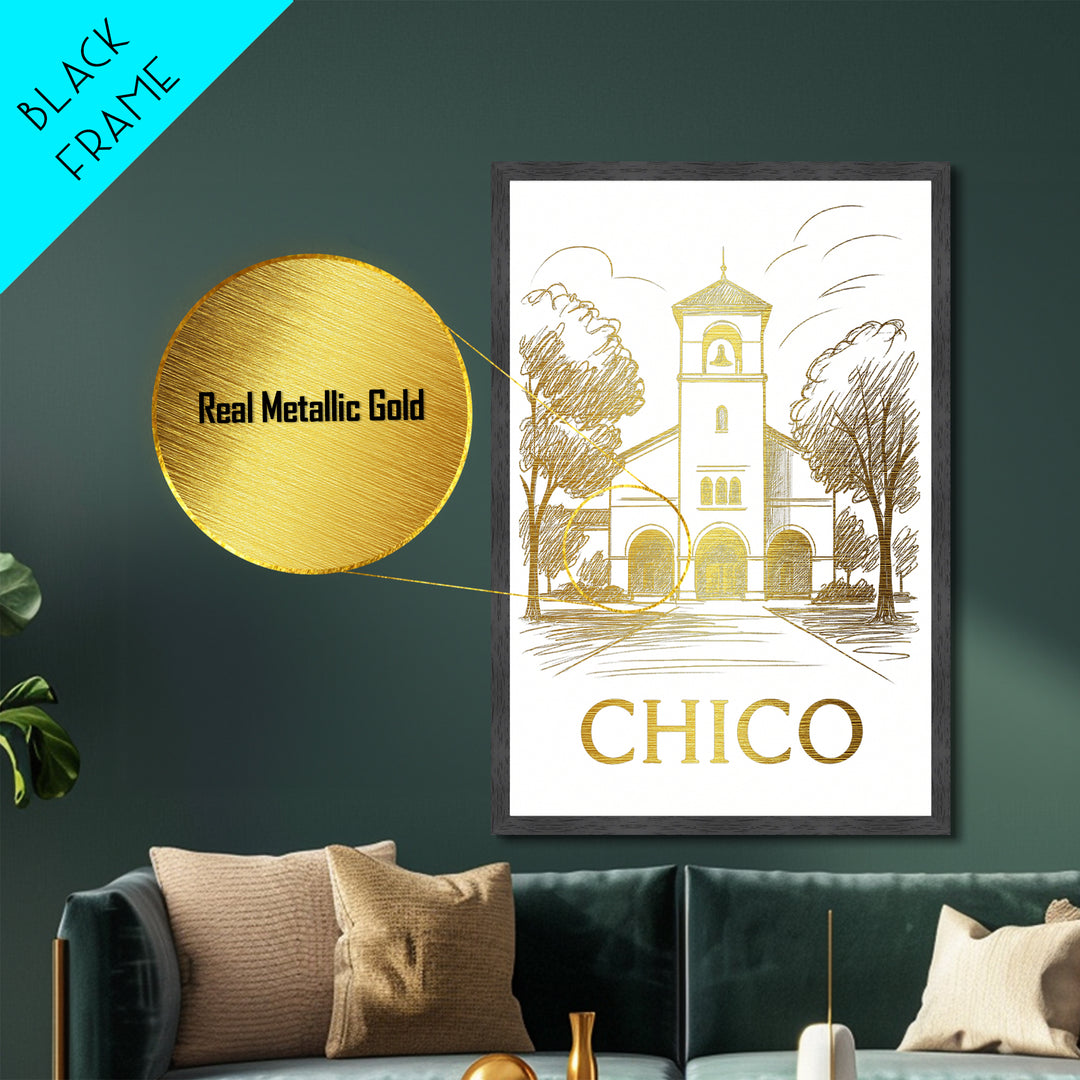 Chico California art, Metallic Gold Art, Travel Art Prints, Metal Art, Wood Framed Art, Adventure Lover Gift, Traveler Gift