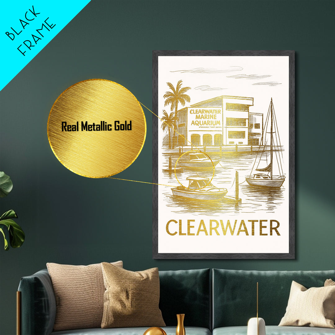 Clearwater Florida art, Metallic Gold Art, Best Friend Gifts, Metal Art, Wood Framed Art, Birthday Travel Gift, Destination Gift
