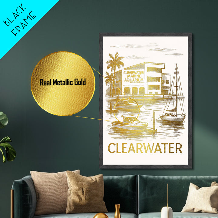 Clearwater Florida art, Metallic Gold Art, Best Friend Gifts, Metal Art, Wood Framed Art, Birthday Travel Gift, Destination Gift