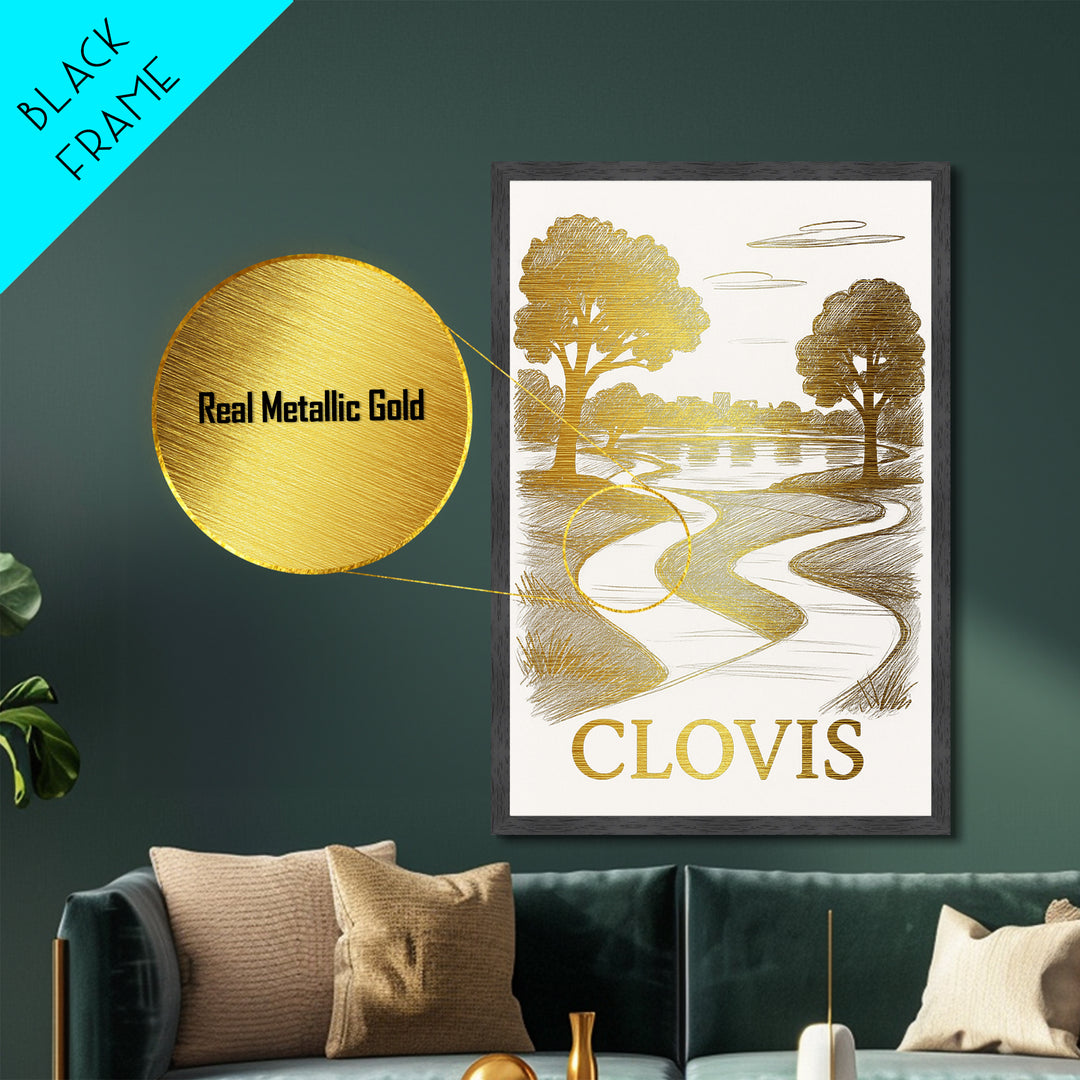 Clovis California art, Metallic Gold Art, Modern House Art, Metal Art, Wood Framed Art, Graduation Travel Gift, Travel Gift