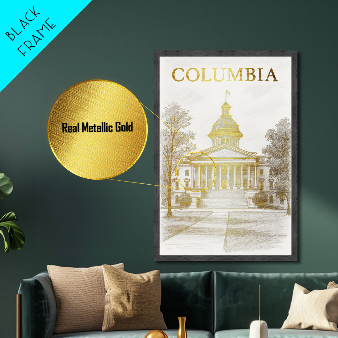 Columbia Missouri travel, Metallic Gold Print, Modern House Art, Metal Art, Wood Framed Art, Traveler Gift, Destination Gift