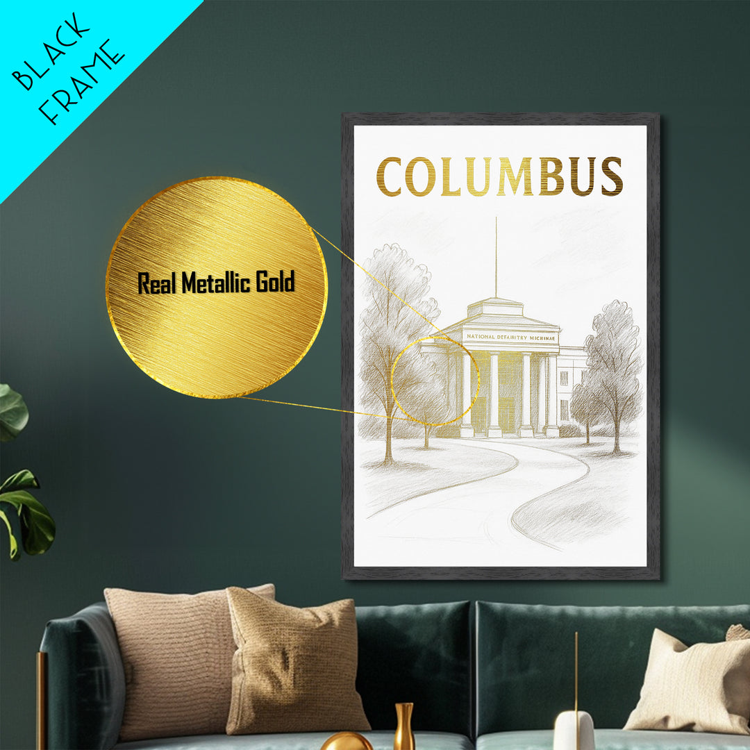 Columbus Georgia art, Metallic Gold Art, Best Friend Gifts, Metal Art, Wood Framed Art, Birthday Travel Gift, Destination Gift