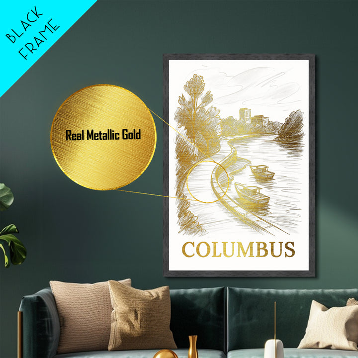 Columbus Ohio travel, Metallic Gold Print, Modern Skyline Wall Print, Metal Art, Wood Framed Art, Adventure Lover Gift, Travel Gift