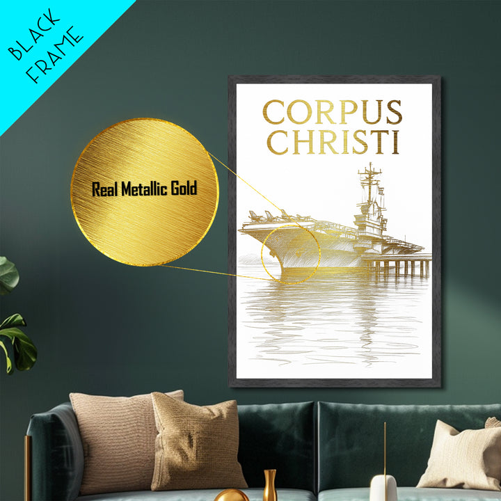 Corpus Christi Texas travel, Metallic Gold Print, College Dorm Décor, Metal Art, Wood Framed Art, Graduation Travel Gift, Traveler Gift