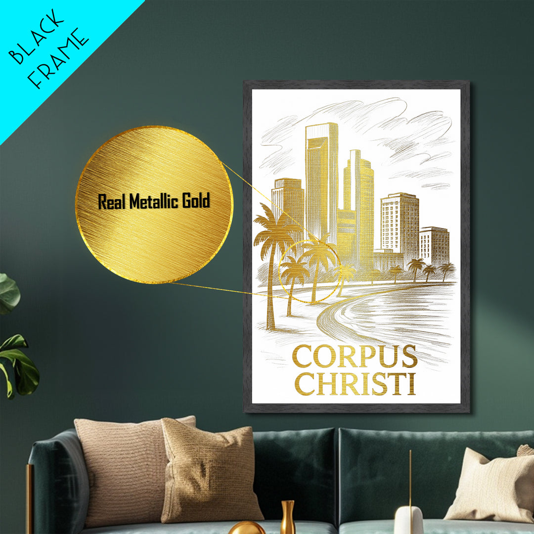 Corpus Christi Texas art, Metallic Gold Art, Best Friend Gifts, Metal Art, Wood Framed Art, Birthday Travel Gift, Destination Gift