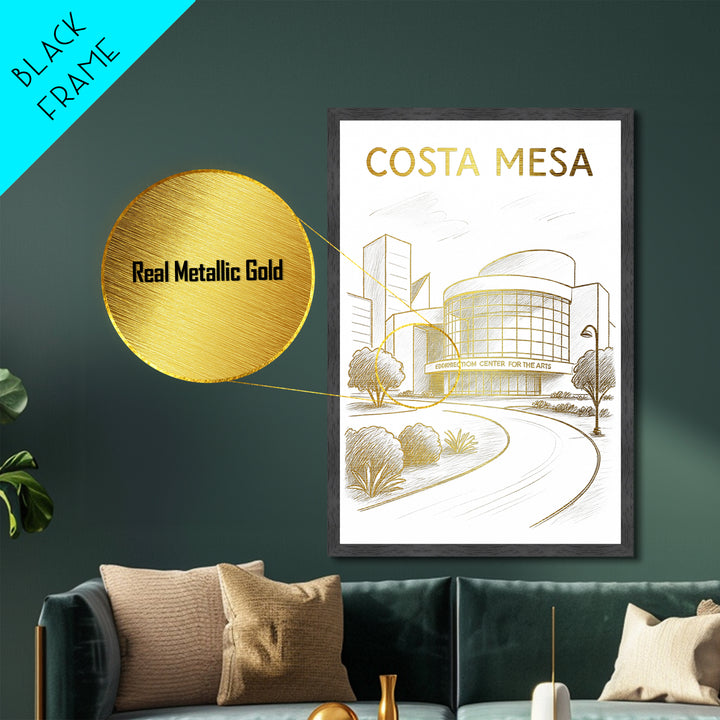 Costa Mesa California travel, Metallic Gold Print, Modern Skyline Wall Print, Metal Art, Wood Framed Art, Adventure Lover Gift, Travel Gift