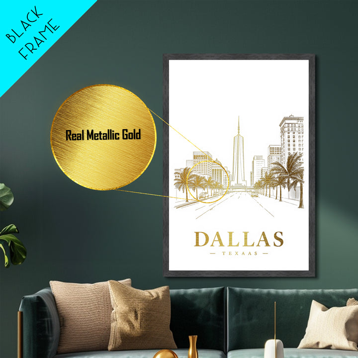Dallas Texas travel, Metallic Gold Print, Closing Gift, Metal Art, Wood Framed Art, Anniversary Travel Gift, Retirement Travel Gift