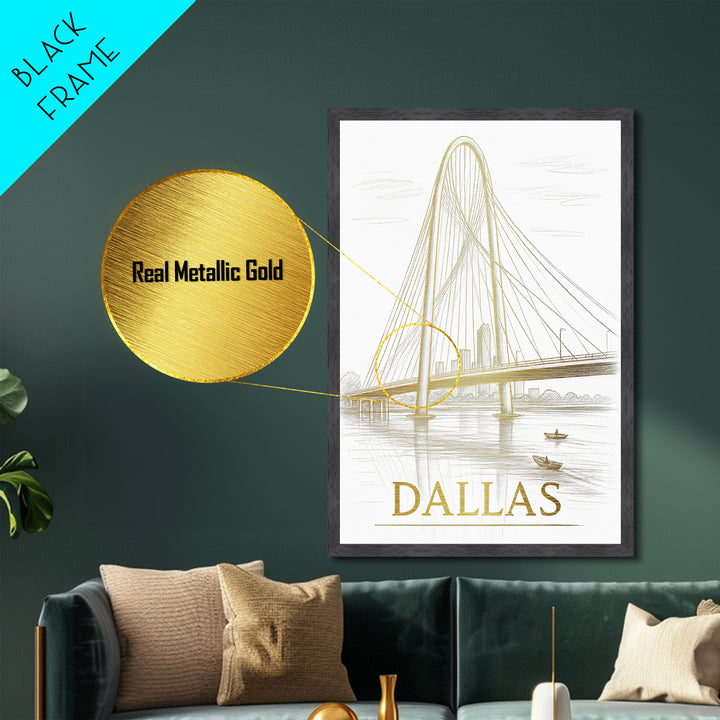 Dallas Texas art, Metallic Gold Art, Office Decor, Metal Art, Wood Framed Art, Graduation Travel Gift, Destination Gift