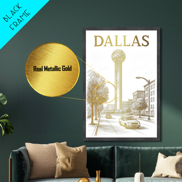 Dallas Texas travel, Metallic Gold Print, Modern House Art, Metal Art, Wood Framed Art, Traveler Gift, Destination Gift