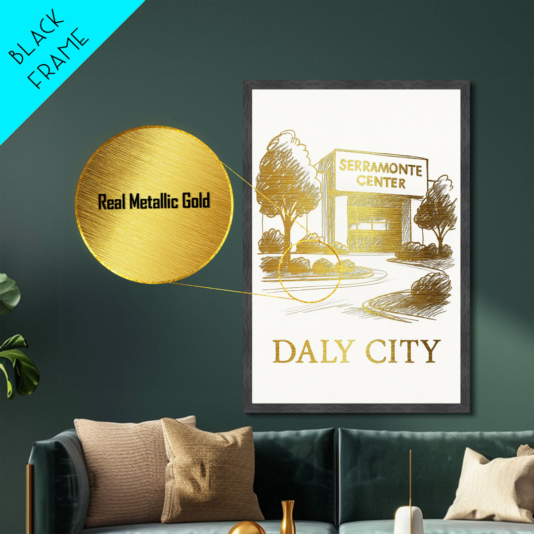 Daly City California art, Metallic Gold Art, Travel Art Prints, Metal Art, Wood Framed Art, Adventure Lover Gift, Traveler Gift