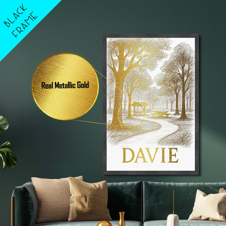 Davie Florida art, Metallic Gold Art, College Dorm Décor, Metal Art, Wood Framed Art, Graduation Travel Gift, Traveler Gift
