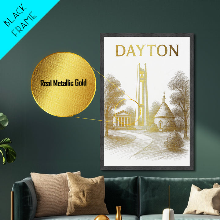Dayton Ohio travel, Metallic Gold Print, College Dorm Décor, Metal Art, Wood Framed Art, Graduation Travel Gift, Traveler Gift