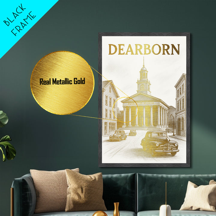 Dearborn Michigan travel, Metallic Gold Print, Modern House Art, Metal Art, Wood Framed Art, Traveler Gift, Destination Gift
