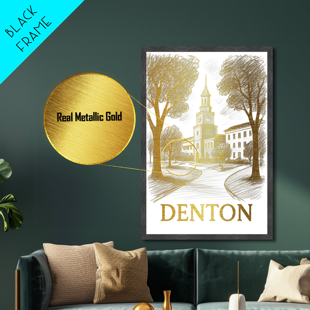Denton Texas art, Metallic Gold Art, Best Friend Gifts, Metal Art, Wood Framed Art, Birthday Travel Gift, Destination Gift