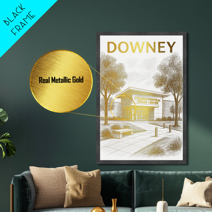 Downey California travel, Metallic Gold Print, Modern House Art, Metal Art, Wood Framed Art, Traveler Gift, Destination Gift