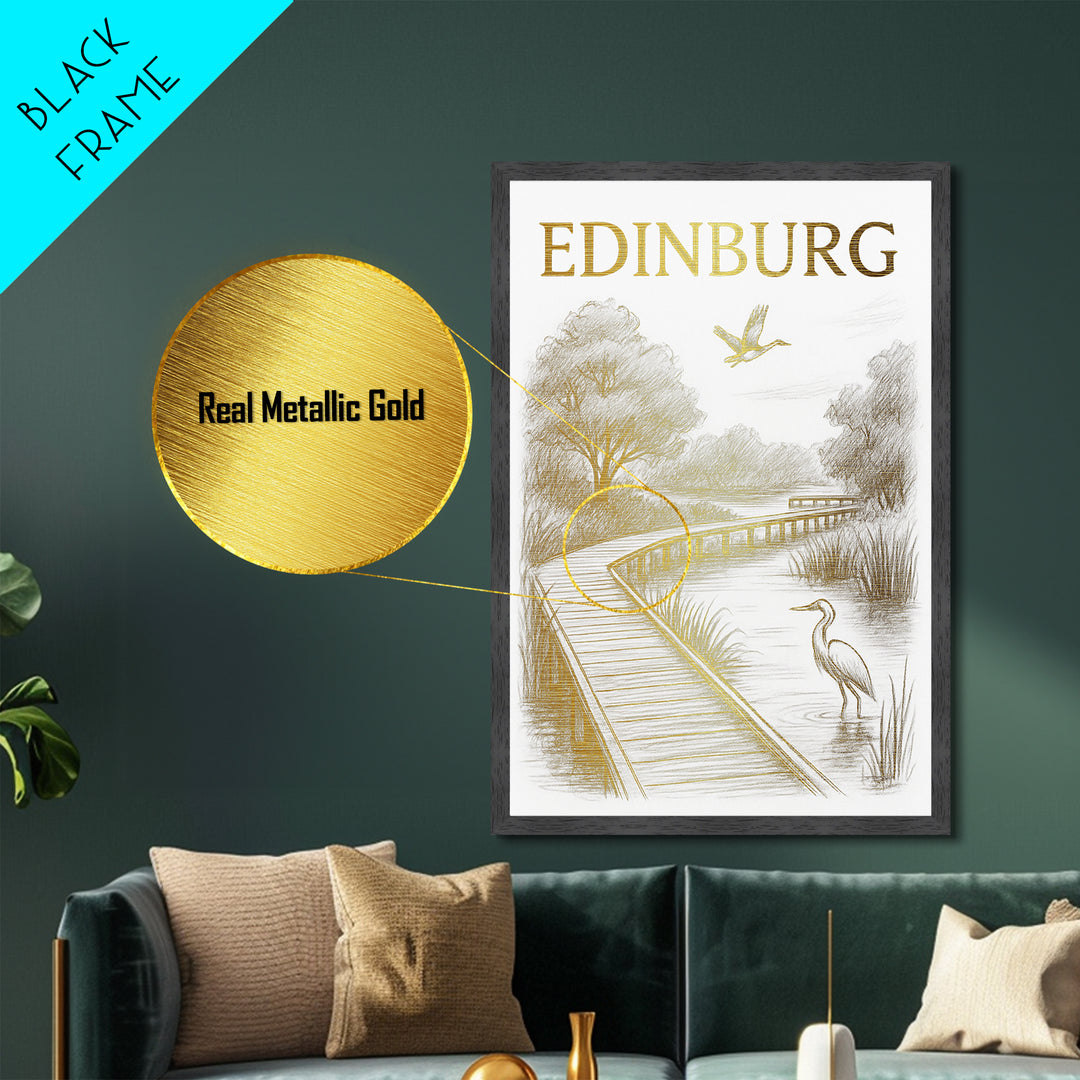 Edinburg Texas travel, Metallic Gold Print, Modern Skyline Wall Print, Metal Art, Wood Framed Art, Adventure Lover Gift, Travel Gift