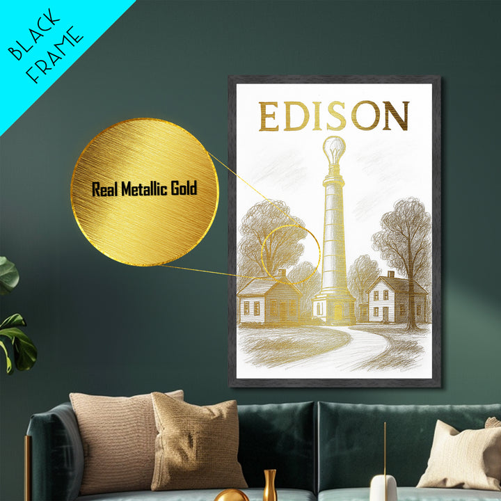 Edison New Jersey travel, Metallic Gold Print, Closing Gift, Metal Art, Wood Framed Art, Anniversary Travel Gift, Retirement Travel Gift